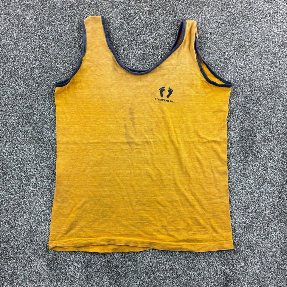 Vintage 60s Hang Ten Shirt Mens S Yellow Lauderdale Tank Beach Surf Sleeveless